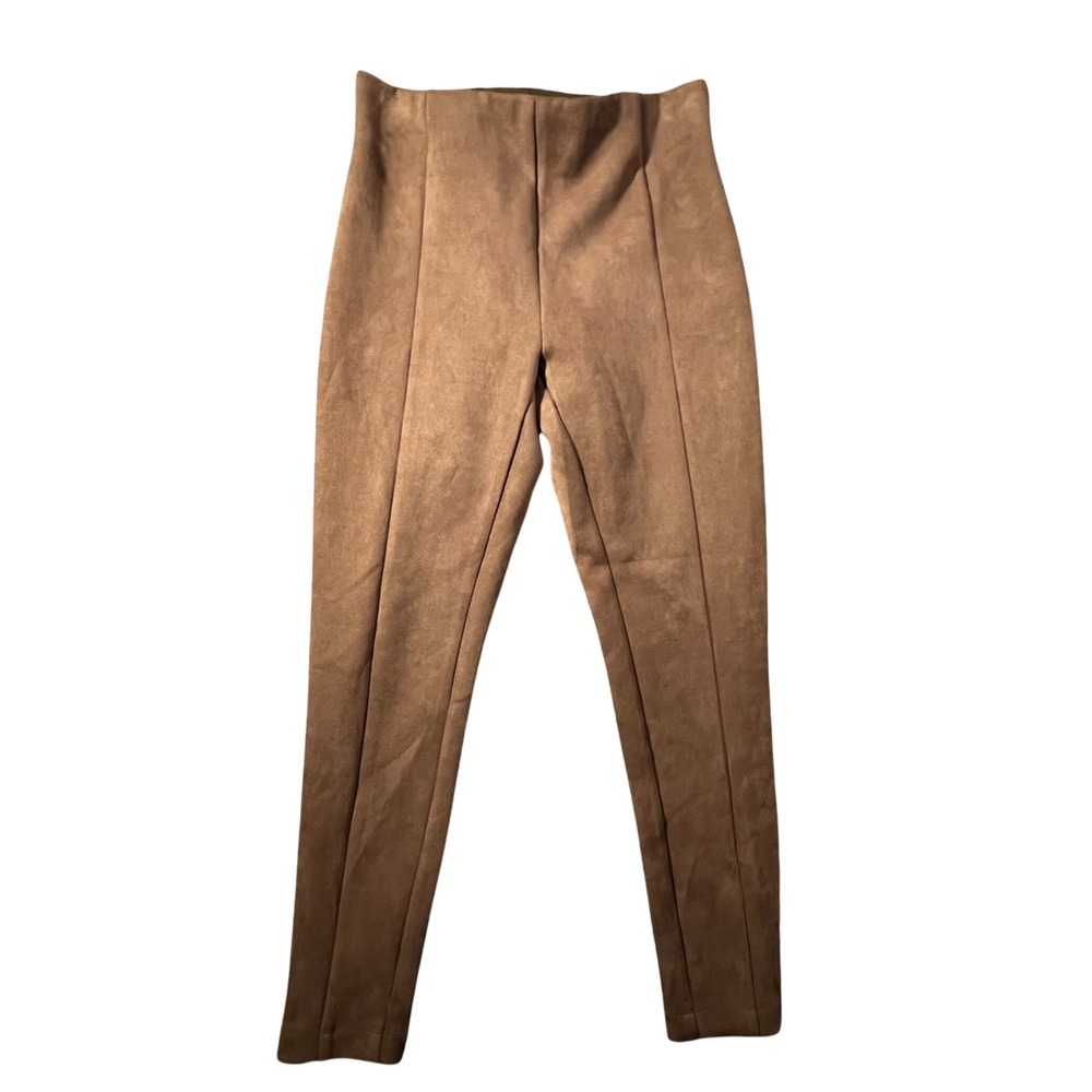 LOFT Faux Suede Leggings Womens XXSP Brown Ankle Zip Pintuck High Rise Pants